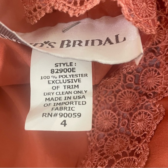 David's Bridal Orange Short Lace Dress Size 4 - Picture 4 of 4